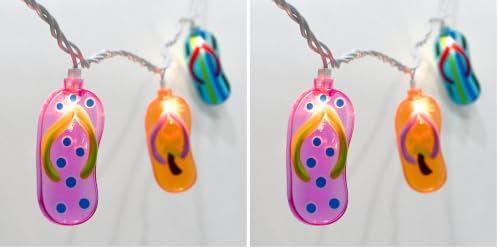 8.5Ft Slipper String Lights Tropical Beach Themed String Lights with 10 Colorful Flip Flops, Outdoor Flip Flop Fairy Light for Summer Bedroom Wedding Tent Holiday Party Decoration (Pack of 2) by Cbebew