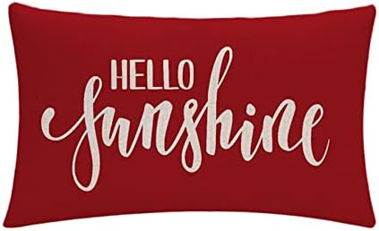 7COLORROOM 2Pack Farmhouse Decor Pillow Covers Hello Sunshine/You are My Sunshine Rectangular/Waist Cushion Covers Spring Summer Red Home Decorations Lumber Pillowcases 12" X 20" (Red) - Image 2