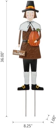 Glitzhome Thanksgiving Yard Stakes Metal Pilgrim Boy Yard Signs Hanging Wall Decors for Thanksgiving Fall Harvest Outdoor Decorations, 36" H - Image 5