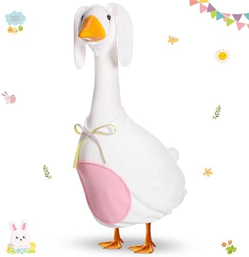 FuWeave Easter Bunny Goose Outfit for 23" Goose Costume for Cement Plastic Porch Geese Statue Spring Outdoor Garden Yard Patio Decoration, White by FuWeave