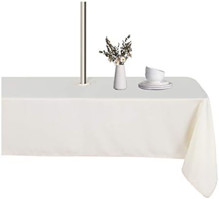 LUSHVIDA Rectangle Outdoor Tablecloth with Umbrella Hole 60x84 Inch Beige by LUSHVIDA