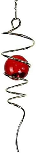 FONMY Gazing Ball Stainless Steel Spiral Tail-Decorative Wind Spinner, with Hanging Swivel Hook, Indoor Outdoor Decoration Silver Red -13 inch Height by FONMY