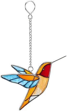 Stained Glass Hummingbird Suncatcher, Blue Wings, 4.9 Inch by MYCRLIFE