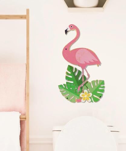 Putuo Decor Flamingo Metal Wall Decor, 15.75" x 9.34" Summer Tin Wall Sign, Tropical Bird Hanging Wall Art for Beach House Patio Porch Garden Pool Tiki Bar Summer Home Decor - Image 5