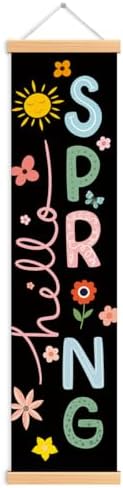 Hello Spring Porch Banner, Colorful Hanging Banners Door Banner, Seasonal Porch Banners, Spring Grow Flowers Hanging Flag for Front Door Indoor Outside, Gift for Friends and Family by Unknown