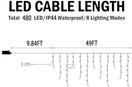Christmas Lights Outdoor, 49FT 480 LED Ice Lights for Outside, 90 Drops Ice String Lights with 8 Modes, Waterproof Timer & Memory for Outside Decor, Yard, Garden, Eaves, Patio, Party (Multicolor) - Image 4