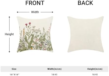 Spring Floral Pillow Covers 18 x 18 Inch Set of 2 Vintage Sage Green Wild Flowers Decor Throw Pillows Wildflower Plant Outdoor Farmhouse Decorative Cushion Cases for Couch Bed Sofa Decoration - Image 4