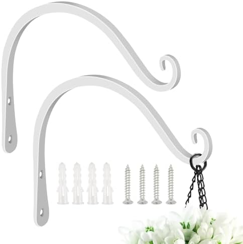 FEED GARDEN Heavy Duty Plant Hooks - 2 Pack 8 Inch Wall Mounted Hanging Brackets, 44lb Capacity Steel Plant Hangers for Bird Feeders, Baskets, Wind Chimes -White by FEEDGARDEN