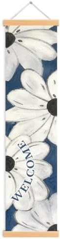 White Daisy Welcome Porch Banner, Watercolor Floral Hanging Door Banner on Navy Blue Background, Rustic Seasonal Welcome Banners for Front Door Indoor Outdoor Decor, Party Decorations for Home by Unknown