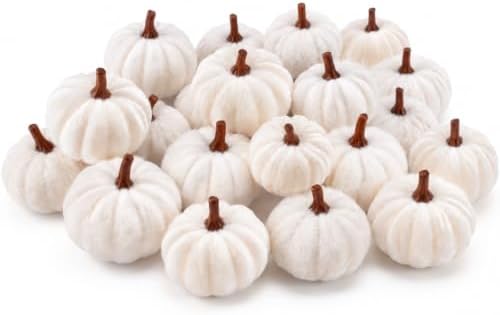 Weysat 24 Pcs Beige Velvet Pumpkins Fall Thanksgiving Decor, Assorted Size by Weysat