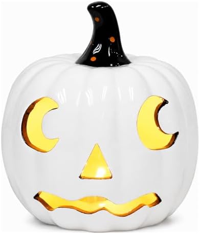 Midnight Manor Halloween LED Lighted Ceramic Jack O Lantern Battery Included (White) by NaturesMark