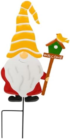 Garden Gnome Decorative Stake, Metal Welcome Sign Silhouette Art by Voumsil