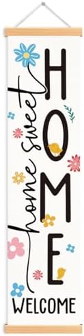 Home Sweet Welcome Porch Banner, Floral Hanging Door Banner, Rustic Seasonal Welcome Banners for Front Door Indoor Outdoor Decor, Party Decorations for Farmhouse Yard Home Classroom by Unknown