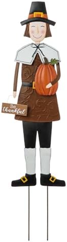 Glitzhome Thanksgiving Yard Stakes Metal Pilgrim Boy Yard Signs Hanging Wall Decors for Thanksgiving Fall Harvest Outdoor Decorations, 36" H by Glitzhome