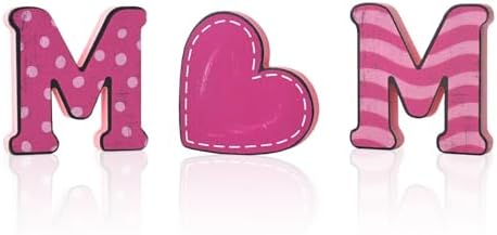 Smile 4 Pcs Wooden Decor Mother's day Indoor Decorations, Mom Heart - Shaped, Pink Table Centerpieces for Home Kitchen by Sme
