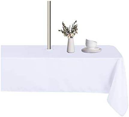 LUSHVIDA Square Outdoor Tablecloth with Umbrella Hole 60x60 Inch White by LUSHVIDA