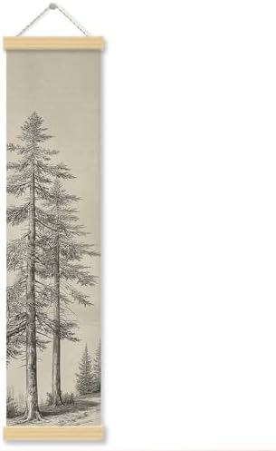 Pine Tree Porch Decor Banner, 31.5 x 7.8 Inch Canvas Hanging Banner with Wooden Rods, Black and White Forest Wall Accent for Cabin Entryway, Patio, Indoor Outdoor Display by Unknown