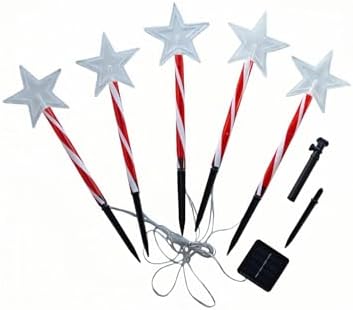 Solar Christmas Pathway Lights - 5 Designs (Star, Snowflake, Santa, Bell), Auto On/Off, Waterproof Warm White LED Color Stake Lights for Garden Yard Holiday Party Décor (Star) by HOEIAOutdoorOasis