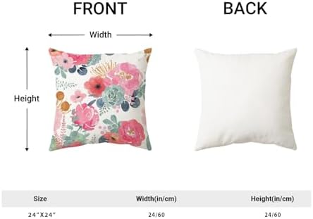 CXMEIFLY Spring Floral Pillow Covers 24 x 24 Inch Set of 2 for Watercolor Pink Flowers Decor Throw Pillows Green Leaves Plant Outdoor Decorative Cushion Cases with Zipper for Couch Bed Decorations - Image 6