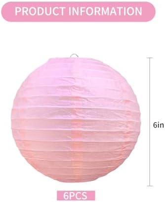 BEISHIDA 6 Inch Pink Paper Lanterns 6 Packs Hanging Round Chinese Lantern - Image 2