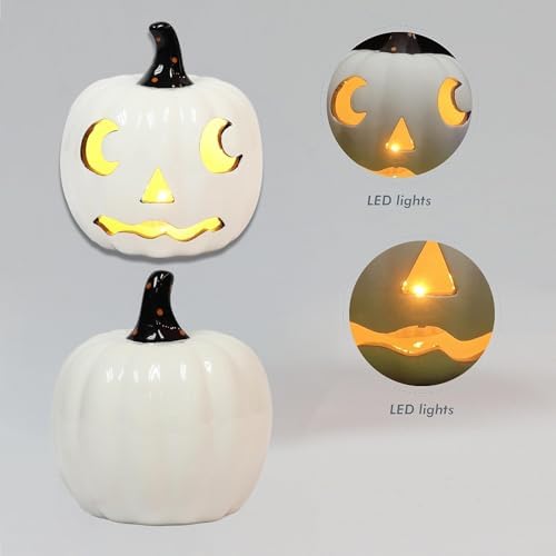 Midnight Manor Halloween LED Lighted Ceramic Jack O Lantern Battery Included (White) - Image 3