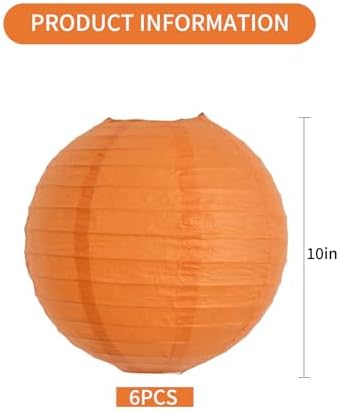 BEISHIDA 10 Inch Orange Paper Lanterns 6Packs Hanging Round Chinese Lantern - Image 2