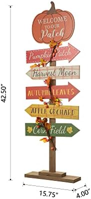 Glitzhome 42.5”H Fall Wooden Pumpkin Patch Porch Decor, Rustic Fall Harvest Welcome to Our Patch Yard Sign, Farmhouse Directional Porch Sign Standing Decor for Fall Harvest Autumn Thanksgiving - Image 2