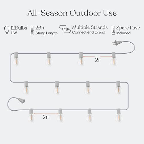 Brightech Ambience Pro LED String Lights - 26 Ft Commercial Grade Patio Lights Outdoor Waterproof - 12 Globe Porch String Lights for Outside, Backyard - 1W Vintage Edison Bulbs, Shine Bright, White - Image 5