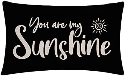 7COLORROOM 2Pack Farmhouse Decor Pillow Covers Hello Sunshine/You are My Sunshine Rectangular/Waist Cushion Covers Spring Summer Black Home Decorations Lumber Pillowcases 12" X 20" (Black) - Image 3