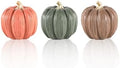 GoGnome Set of 3 Mini Resin Pumpkins – Hand-Painted Fall Harvest Table Decorations in Brown, Orange & Green, 3.5” Autumn Décor for Thanksgiving Day Farmhouse Styling (Multicolor) by GoGnome