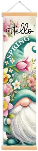 Hello Spring Porch Banner, Watercolor Tulip and Green Hat Gnome Hanging Door Banner, Seasonal Banners, Indoor Outdoor Home Farmhouse Rustic Decor, Wall Hanging Decor Party Supplies by Unknown