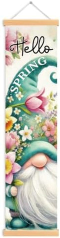 Hello Spring Porch Banner, Watercolor Tulip and Green Hat Gnome Hanging Door Banner, Seasonal Banners, Indoor Outdoor Home Farmhouse Rustic Decor, Wall Hanging Decor Party Supplies by Unknown