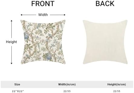 CXMEIFLY Chinoiserie Spring Pillow Covers 22 x 22 Inch Set of 2 for Blue Sage Green Vintage Flowers Bird Decor Throw Pillows Plant Farmhouse Outdoor Decorative Cushion Cases for Couch Bed Decorations - Image 5