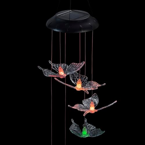 Alpine Corporation 27" Tall Outdoor Solar Powered Wind Mobile with Color Changing LED Butterfly Lights - Image 4