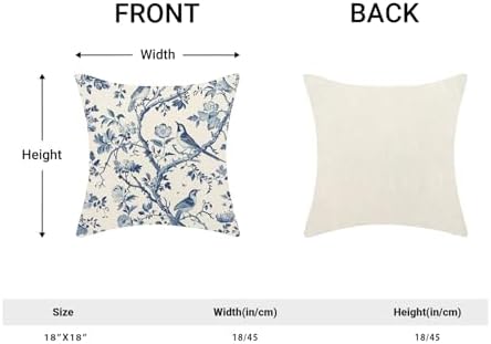 CXMEIFLY Spring Floral Pillow Covers 18 x 18 Inch Set of 2 for Navy Blue Chinoiserie Flowers Bird Decor Throw Pillows Vintage Plant Outdoor Decorative Cushion Cases for Couch Bed Decorations - Image 5