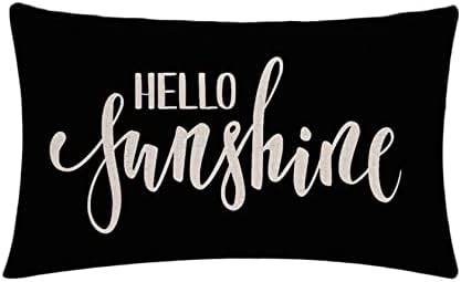 7COLORROOM 2Pack Farmhouse Decor Pillow Covers Hello Sunshine/You are My Sunshine Rectangular/Waist Cushion Covers Spring Summer Black Home Decorations Lumber Pillowcases 12" X 20" (Black) - Image 2