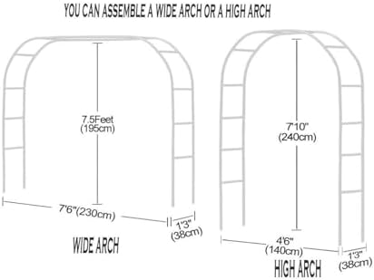 Adorox Metal Garden Arch Trellis for Climbing Plants 7.8ft Outdoor Arch Wedding Halloween Christmas Vine Trellis Pumpkin Archway Assemble Freely 2 Sizes White - Image 2