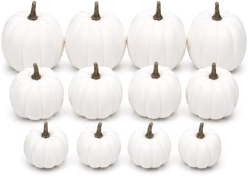 12-Pack Artificial White Mini Pumpkins in 3 Sizes for Fall Decorations by Paviro