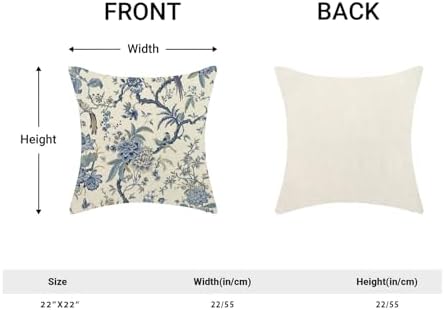 CXMEIFLY Spring Floral Birds Pillow Covers 22 x 22 Inch Set of 2 for Chinoiserie Flowers Decor Throw Pillows Blue and White Plant Outdoor Decorative Cushion Cases for Couch Bed Decorations - Image 5