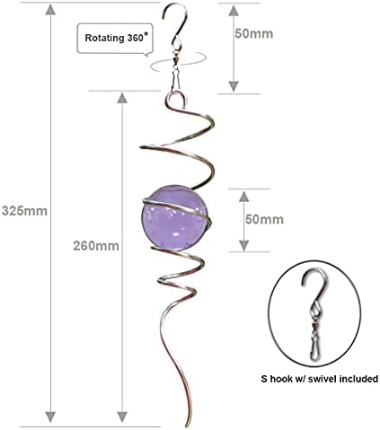 Fonmy Purple Gazing Ball Spiral Tail Wind Spinner Stabilizer with Swivel Hook 11inch Stainless Steel Tail and 2 inch Purple Glass Orb. Indoor Outdoor Garden Decoration Hanging Ornaments - Image 2