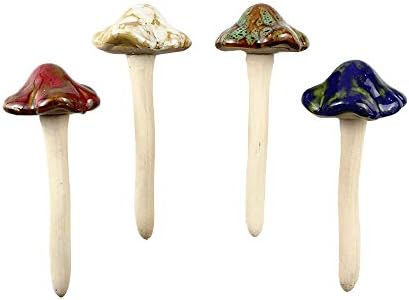 Danmu Garden Decor, 4pcs (Random Color) Ceramic Mushroom for Garden, Yard, Fairy Garden - Lawn Ornament Décor, Pottery Ornament 4.52" in Height by Danmu