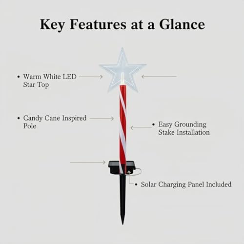 Solar Christmas Pathway Lights - 5 Designs (Star, Snowflake, Santa, Bell), Auto On/Off, Waterproof Warm White LED Color Stake Lights for Garden Yard Holiday Party Décor (Star) - Image 5