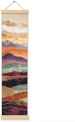 Abstract Mountain Porch Decor Banner, 31.5 x 7.8 Inch Canvas Hanging Banner with Wooden Rods, Colorful Landscape Wall Accent for Entryway, Living Room, Patio, Indoor Outdoor Display by Unknown