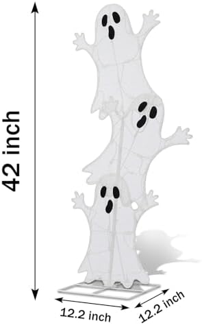Halloween Lighted Stacked Ghosts Decoration, Pre-Lit with 50 Warm White Lights Spooky Ghosts Lights, Halloween Light Up Ghost for Indoor, Outdoor, Porch, Yard, 42’’ H - Image 3