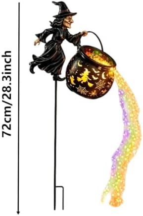 Halloween Witch Cauldron Garden Light, Colorful Waterfall-Style Light Flow Flying Witch Garden Stake with Projector Lights for Outdoor Yard, Lawn, Patio, Pathway,Halloween Party(No Battery) - Image 2