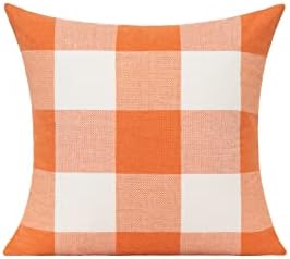 VAKADO Outdoor Fall Throw Pillow Covers 20x20 Set of 2 Orange Buffalo Plaid - Image 2