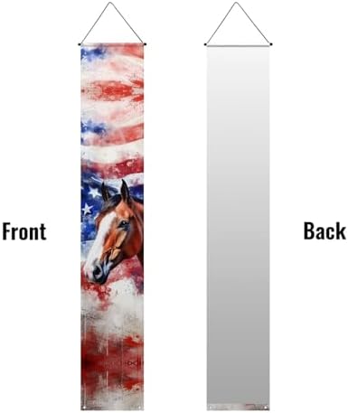 doginthehole 4th of July Door Banner American Flag Horse Hanging Banner Independence Day Memorial Day Patriotic Porch Sign Home Yard Indoor Outdoor Decoration 12 x 71 Inch, 2pcs Set - Image 3