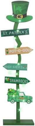 43.8" Lighted Wooden St. Patrick's Day Porch Sign Leprechaun Hat Shamrock Irish Train Standing Signs With Base For Indoor Outdoor Yard Decor by Unknown
