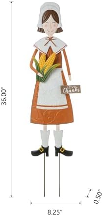 Glitzhome Thanksgiving Yard Stakes Metal Pilgrim Girl Yard Signs Hanging Wall Decors for Thanksgiving Fall Harvest Outdoor Decorations, 36" H - Image 5