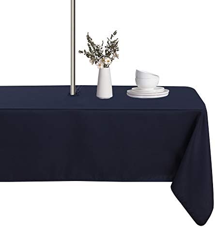 LUSHVIDA Rectangle Outdoor Tablecloth with Umbrella Hole 60x102 Inch Navy by LUSHVIDA